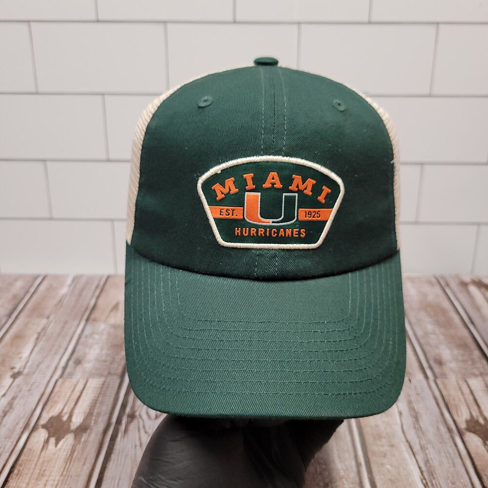 Miami Hurricanes Trucker Hat Green Cream Mesh Snapback Collegiate Headwear NWT